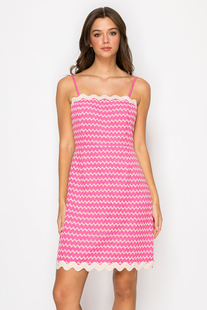 Pink Geo Embroidery Mini Cami Dress