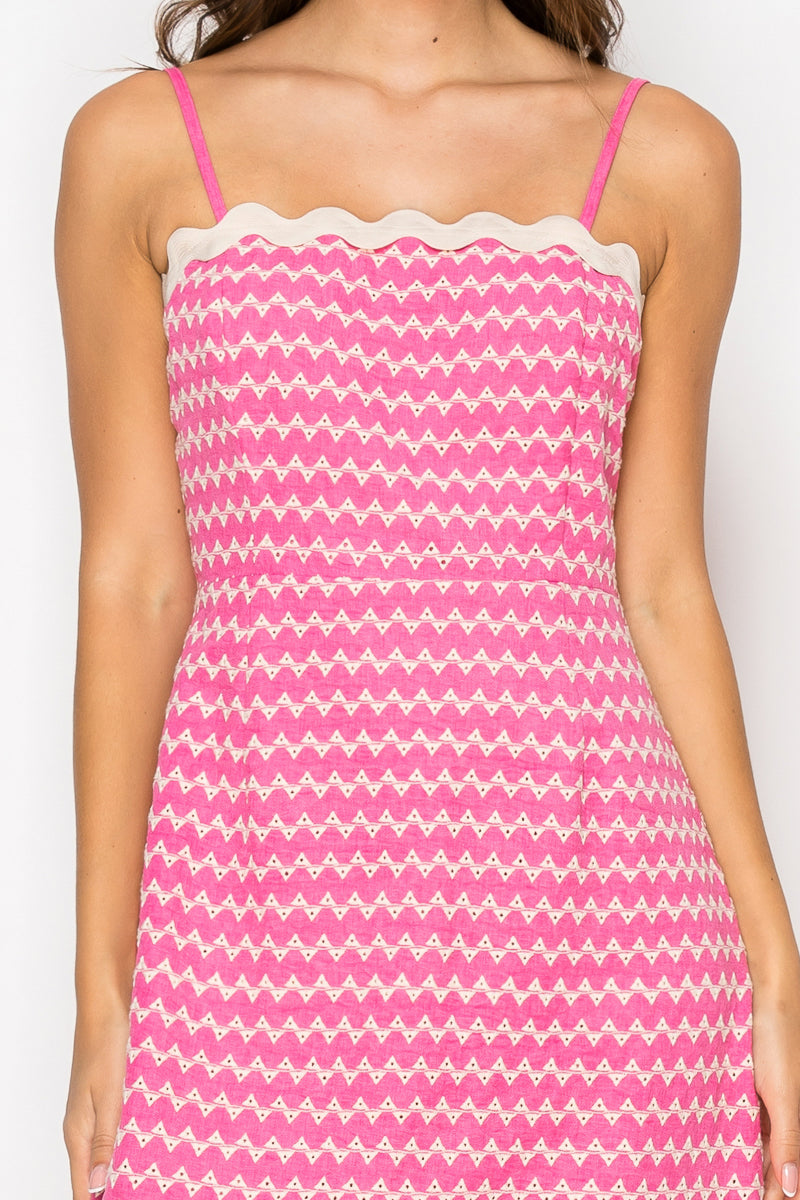 Pink Geo Embroidery Mini Cami Dress