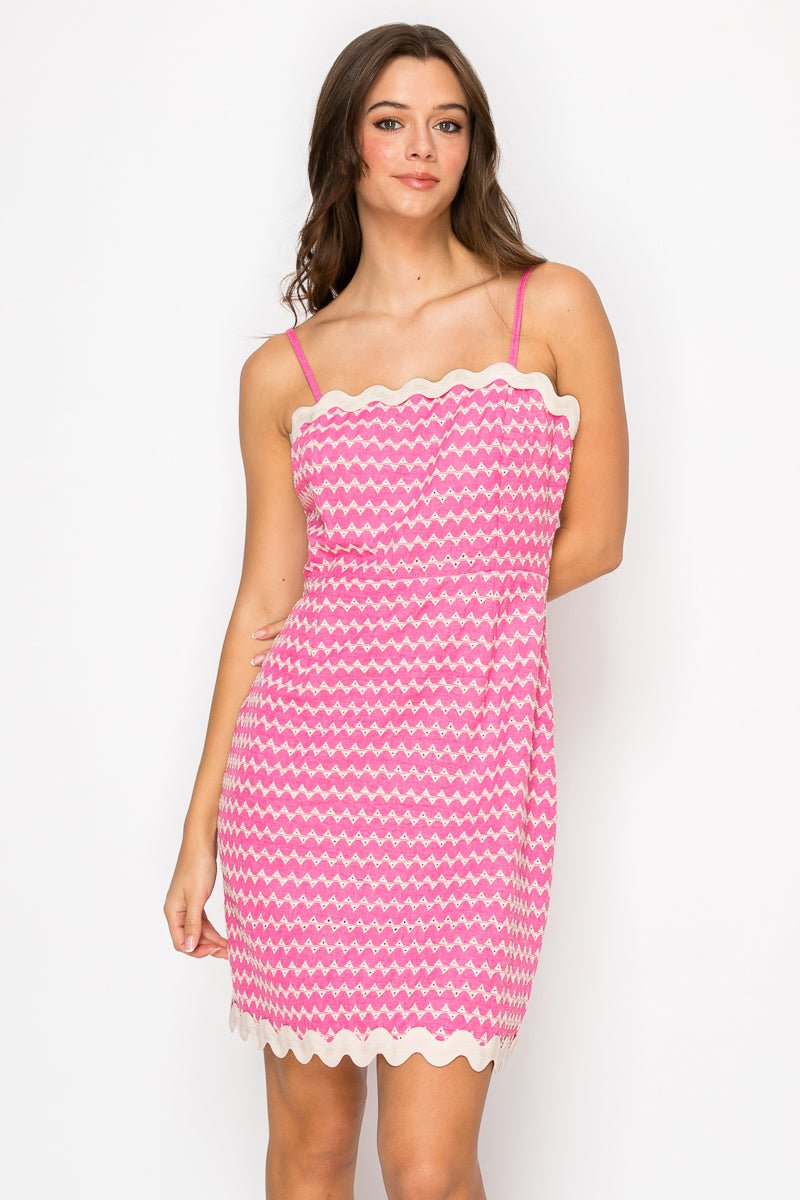 Pink Geo Embroidery Mini Cami Dress