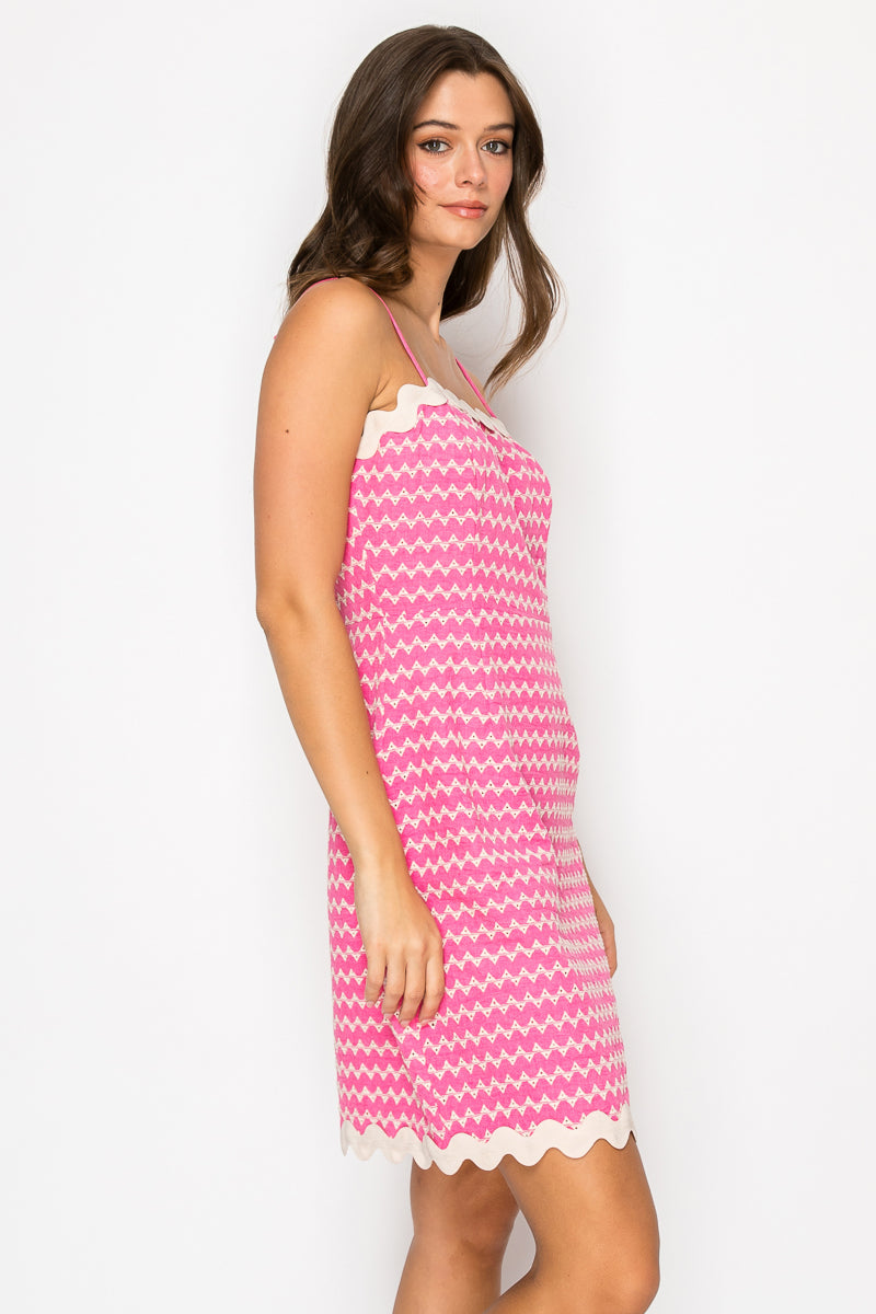 Pink Geo Embroidery Mini Cami Dress