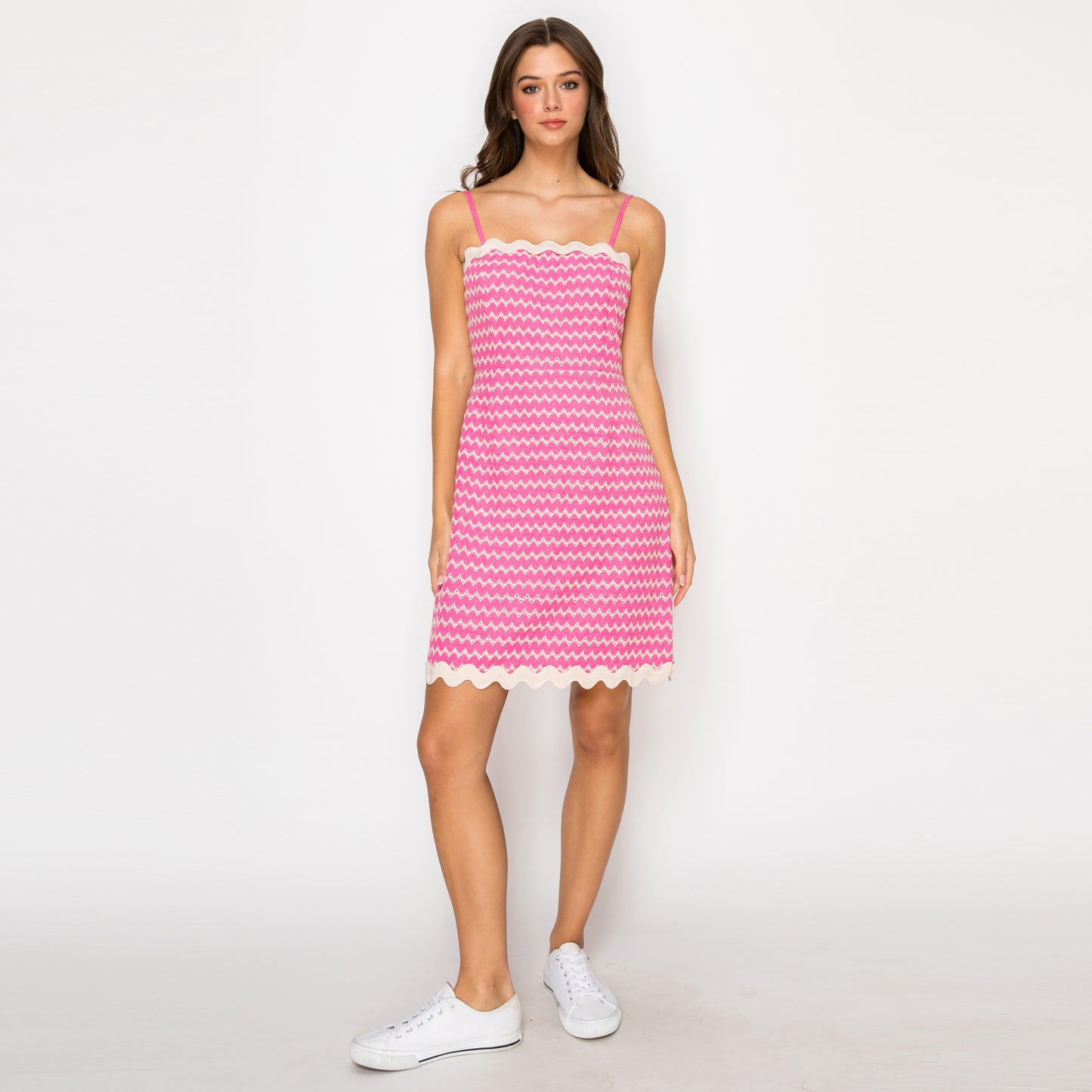 Pink Geo Embroidery Mini Cami Dress