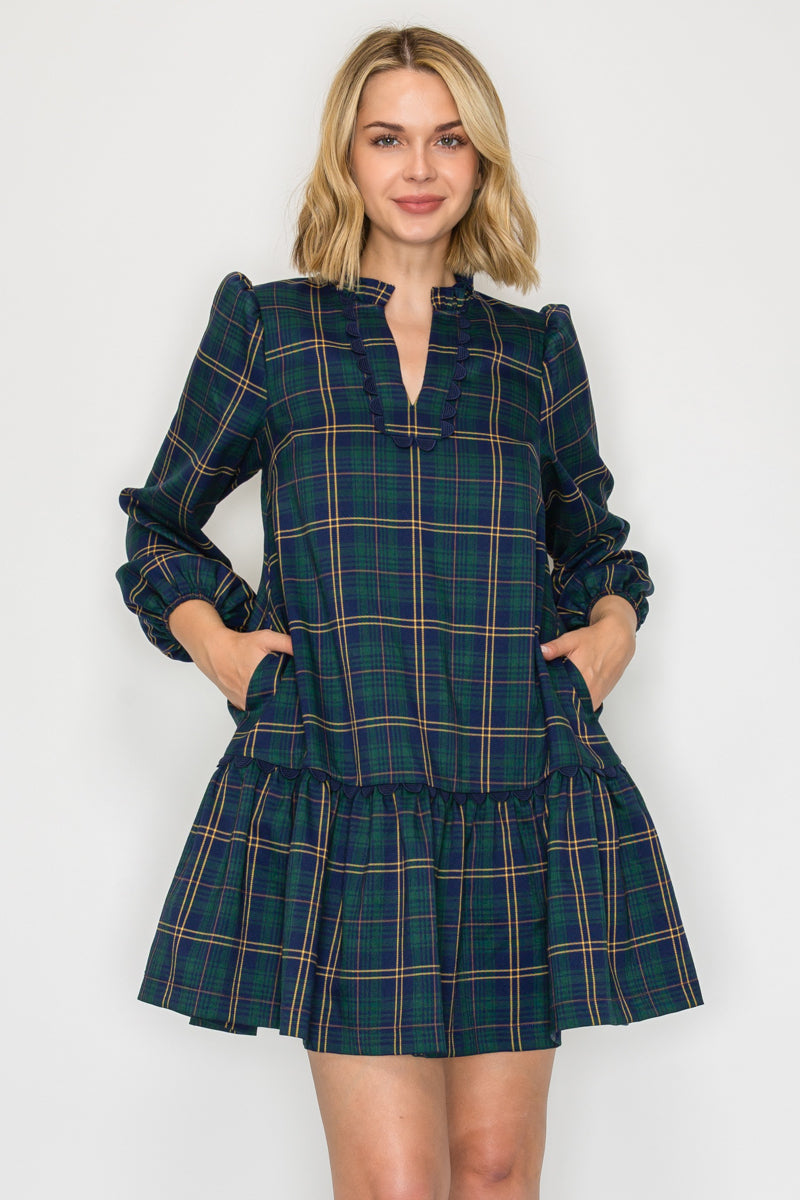 Eloise Green Tartan Checker Mini Dress