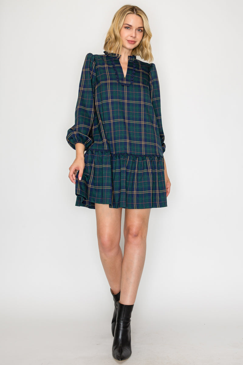 Eloise Green Tartan Checker Mini Dress