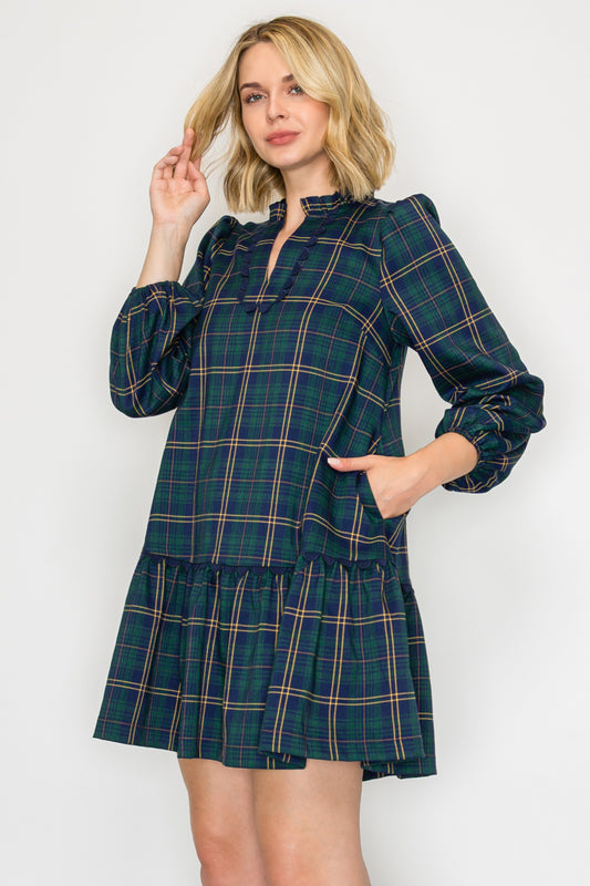 Eloise Green Tartan Checker Mini Dress